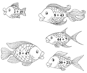 Тест рыбы 2 класс. Рыбки с примерами. Рыбки с примерами для дошкольников. Математические рыбки. Математические рыбки с примерами.